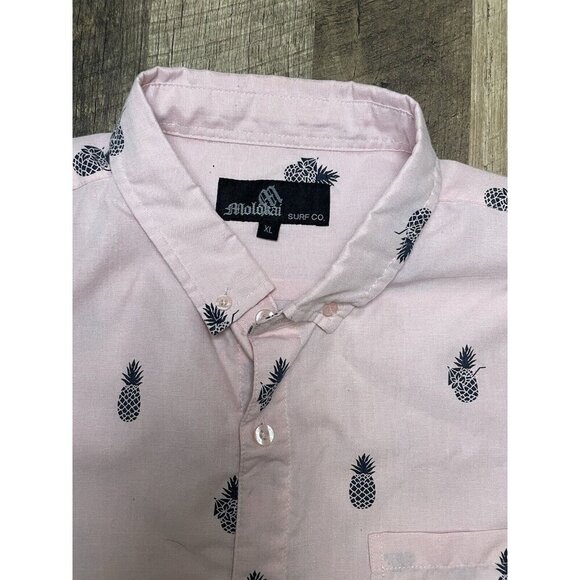 Molokai Surf Co Button-Up Shirt Pink Pineapple XL Vacation Travel Party Fun - Picture 2 of 13